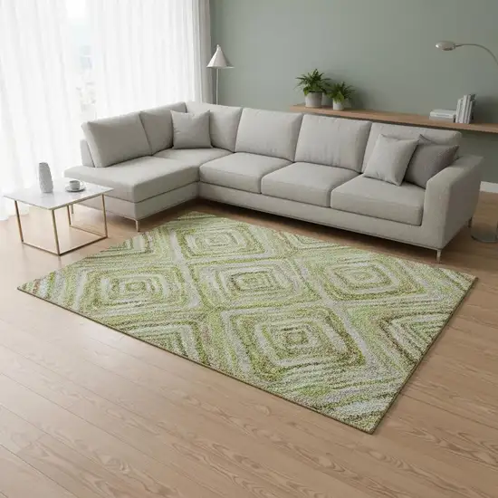 Green Brown And Ivory Geometric Washable Area Rug With UV Protection Photo 2