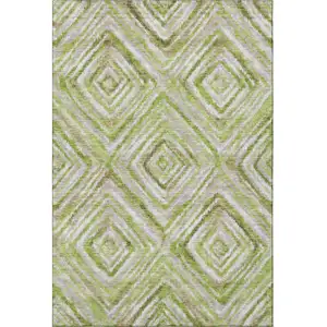 Photo of Green Brown And Ivory Geometric Washable Area Rug With UV Protection