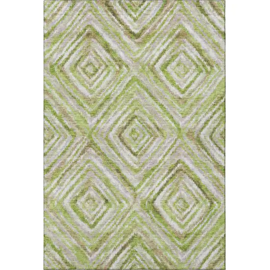 Green Brown And Ivory Geometric Washable Area Rug With UV Protection Photo 3