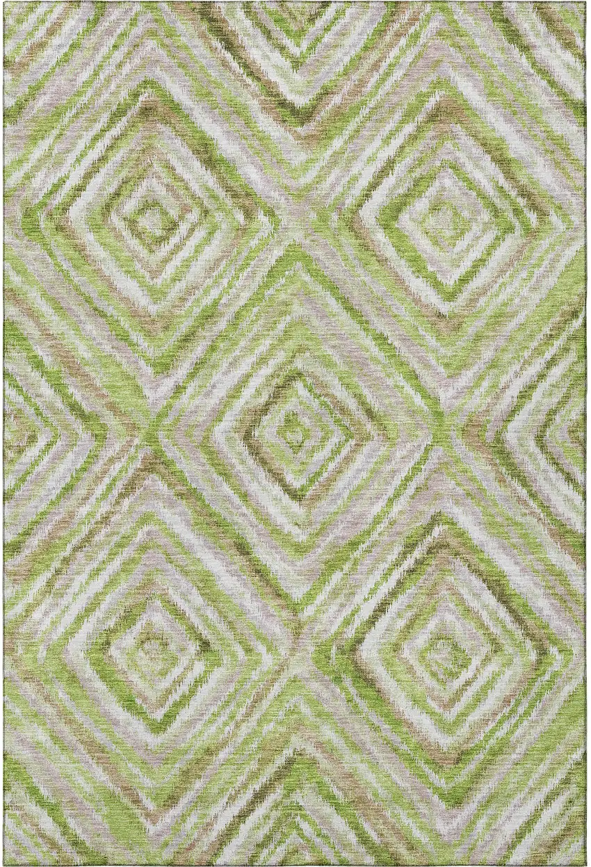 Green Brown And Ivory Geometric Washable Area Rug With UV Protection Photo 3