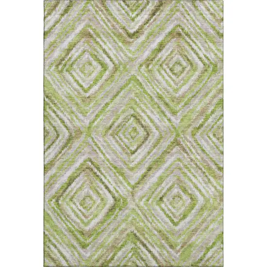 Green Brown And Ivory Geometric Washable Area Rug With UV Protection Photo 1