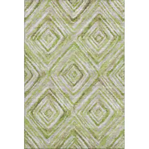 Photo of Green Brown And Ivory Geometric Washable Area Rug With UV Protection