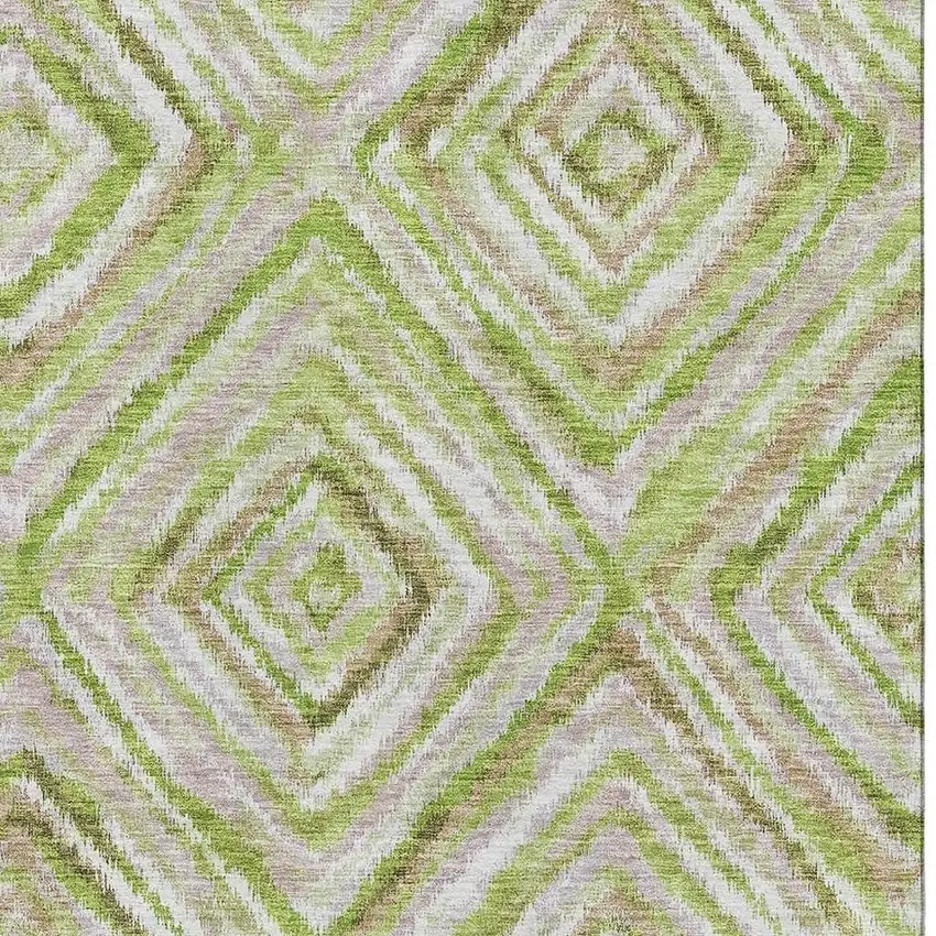 Green Brown And Ivory Geometric Washable Area Rug With UV Protection Photo 3