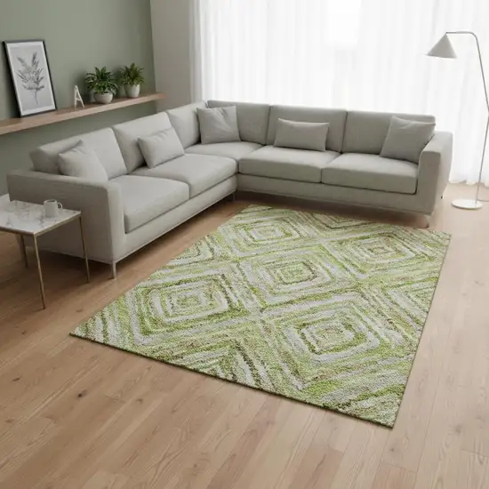 Green Brown And Ivory Geometric Washable Area Rug With UV Protection Photo 2