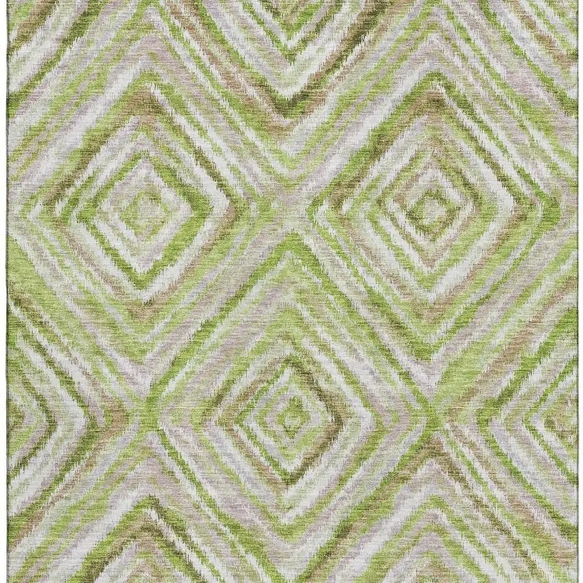 Green Brown And Ivory Geometric Washable Area Rug With UV Protection Photo 4