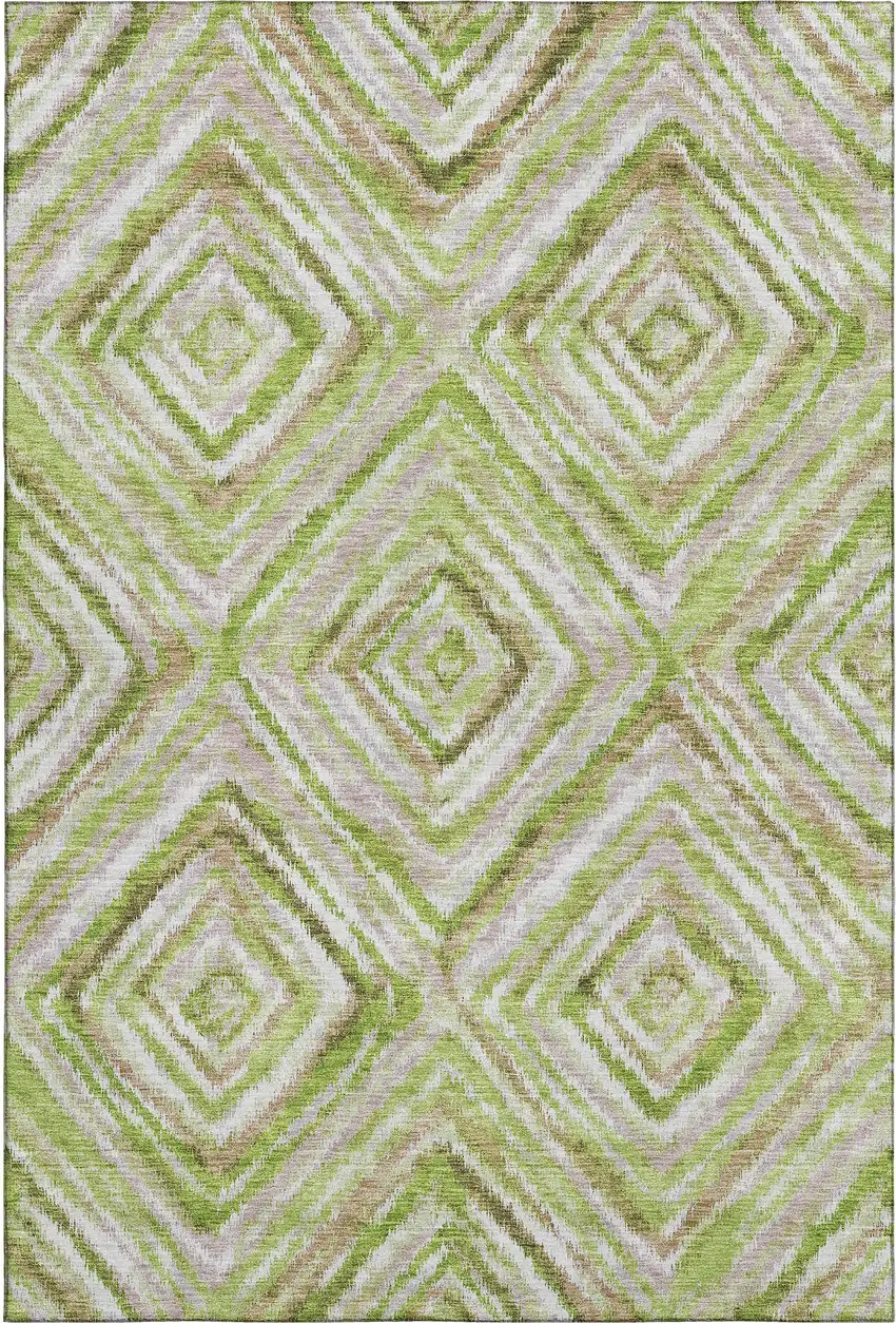 Green Brown And Ivory Geometric Washable Area Rug With UV Protection Photo 1