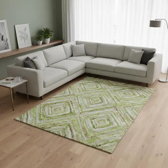 Green Brown And Ivory Geometric Washable Area Rug With UV Protection Photo 2