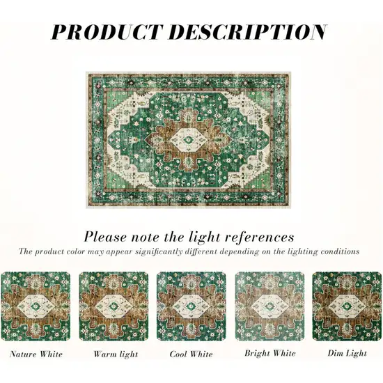 Green Brown And Ivory Medallion Washable Area Rug Photo 9