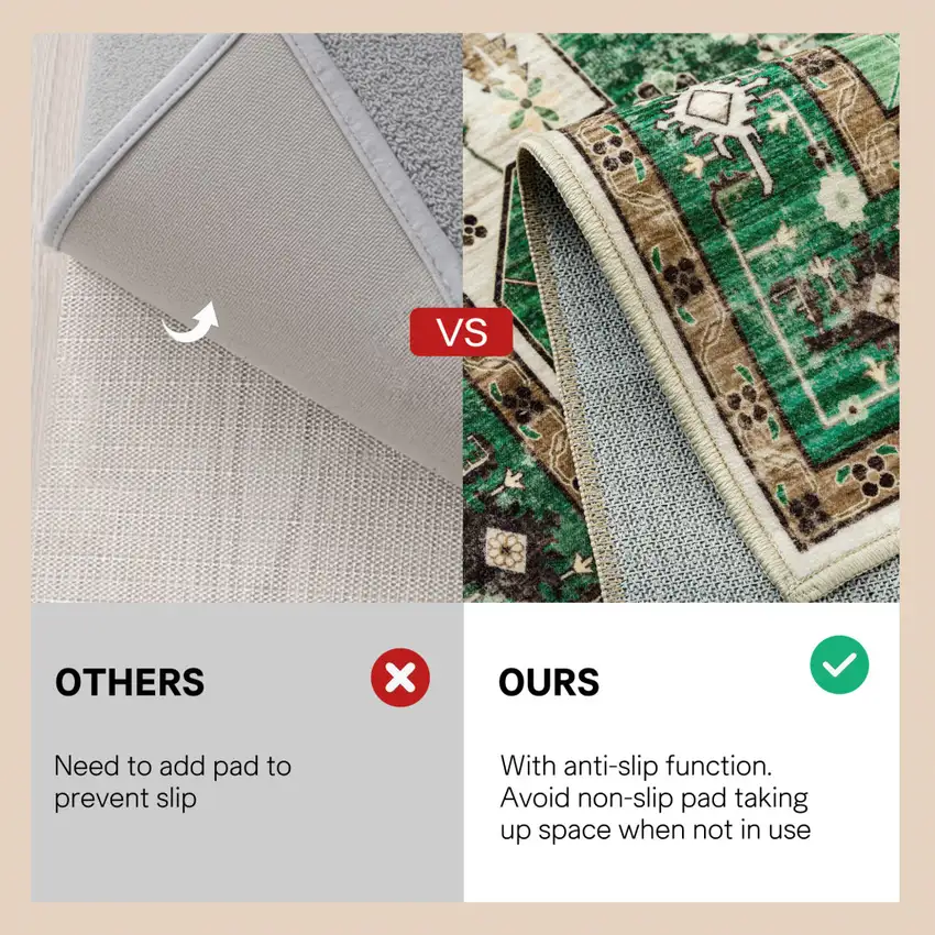 Green Brown And Ivory Medallion Washable Area Rug Photo 8