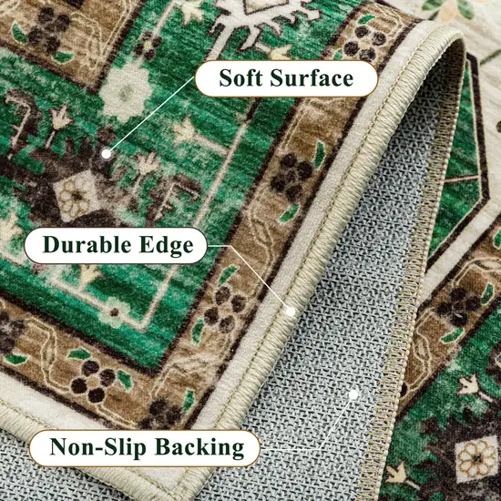 Green Brown And Ivory Medallion Washable Area Rug Photo 7