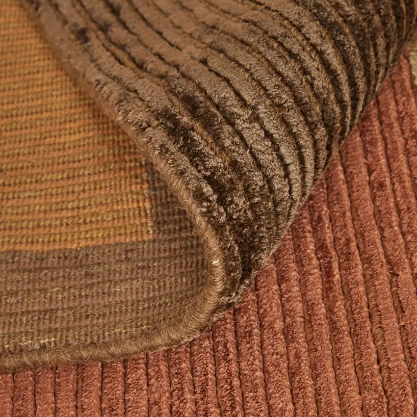 Green Brown And Orange Checkered Hand Knotted Area Rug Photo 6