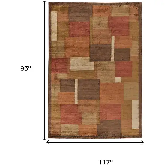 Green Brown And Orange Checkered Hand Knotted Area Rug Photo 8