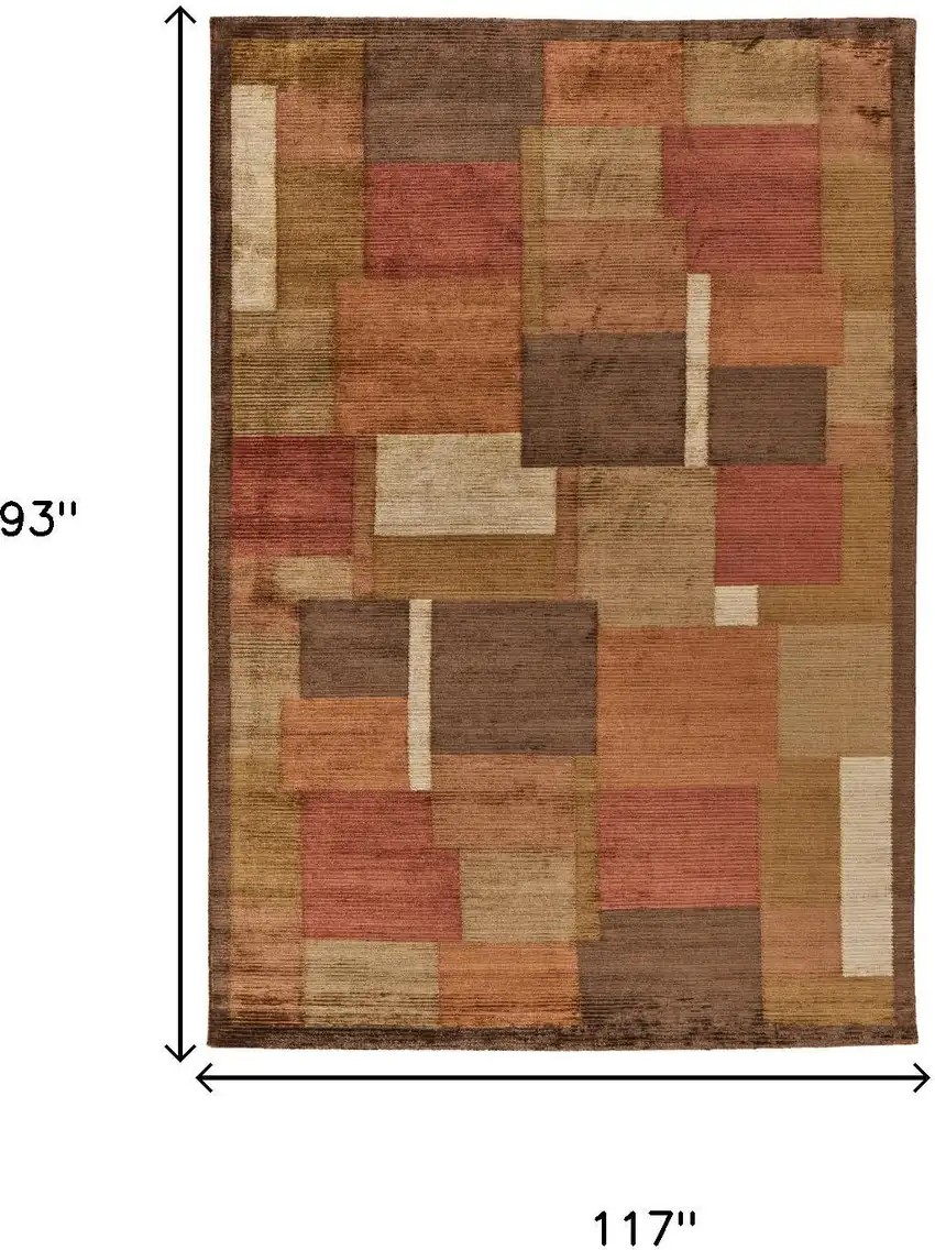 Green Brown And Orange Checkered Hand Knotted Area Rug Photo 8
