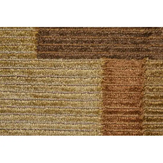 Green Brown And Orange Checkered Hand Knotted Area Rug Photo 5