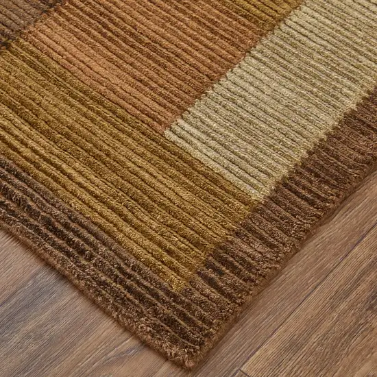 Green Brown And Orange Checkered Hand Knotted Area Rug Photo 3
