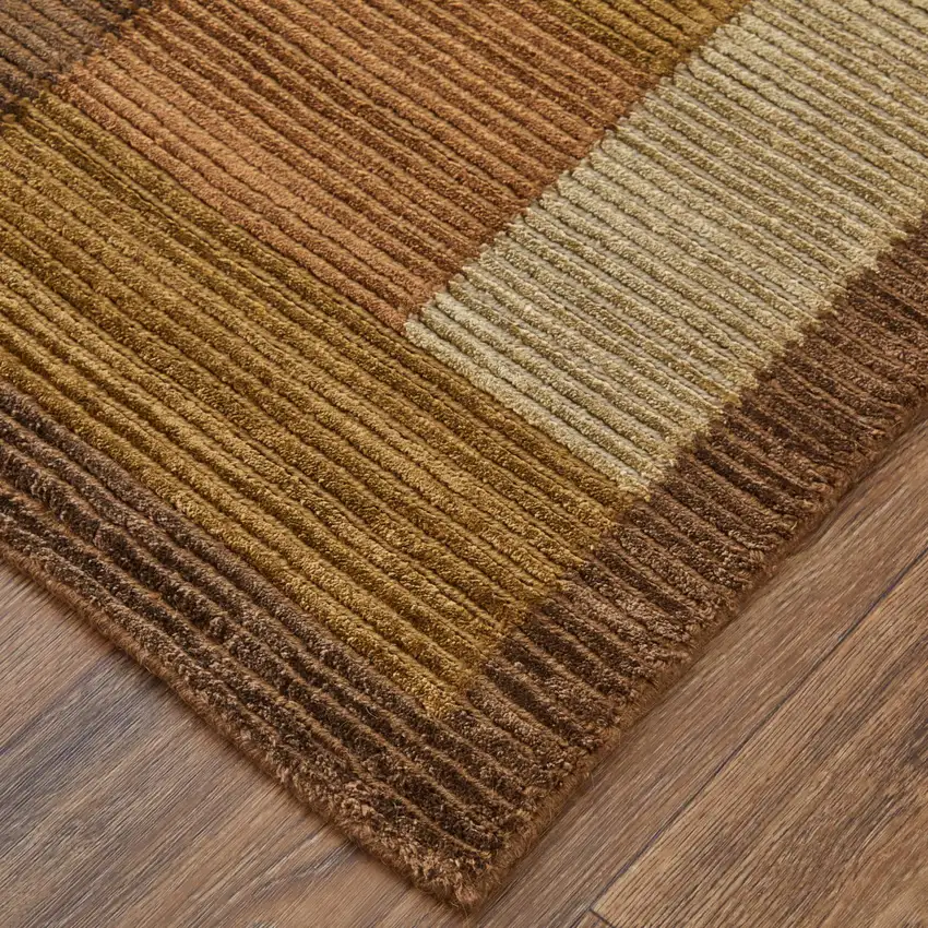 Green Brown And Orange Checkered Hand Knotted Area Rug Photo 3