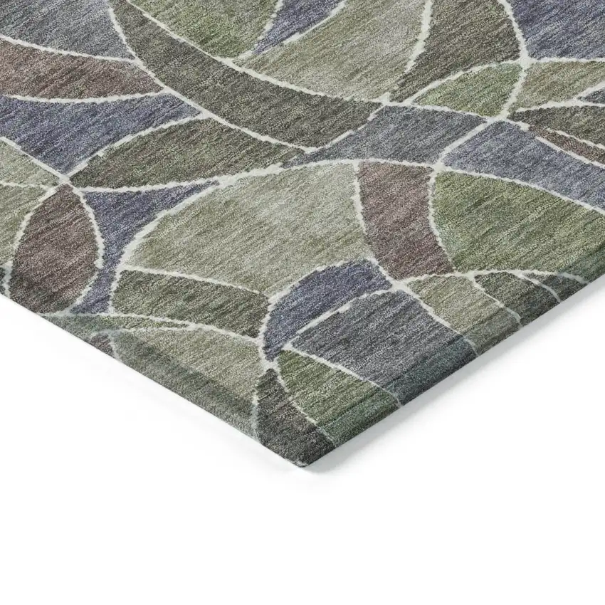 Green Brown And Purple Geometric Washable Indoor Outdoor Area Rug Photo 5
