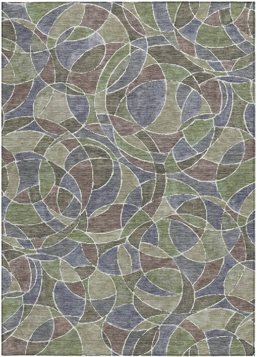 Green Brown And Purple Geometric Washable Indoor Outdoor Area Rug Photo 3