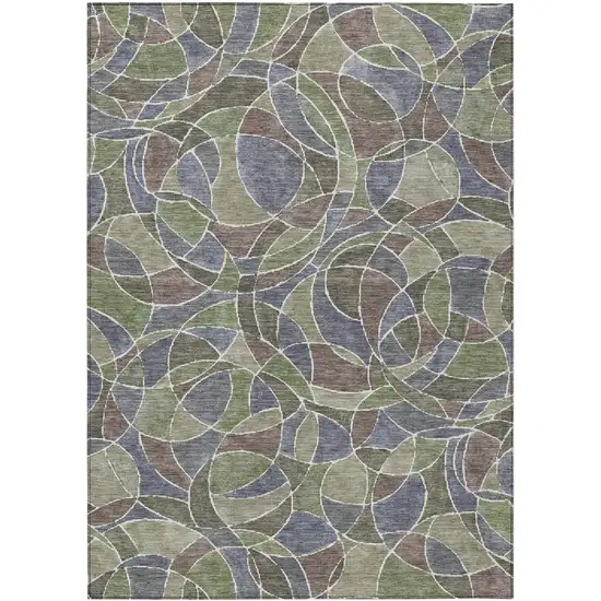 Green Brown And Purple Geometric Washable Indoor Outdoor Area Rug Photo 1
