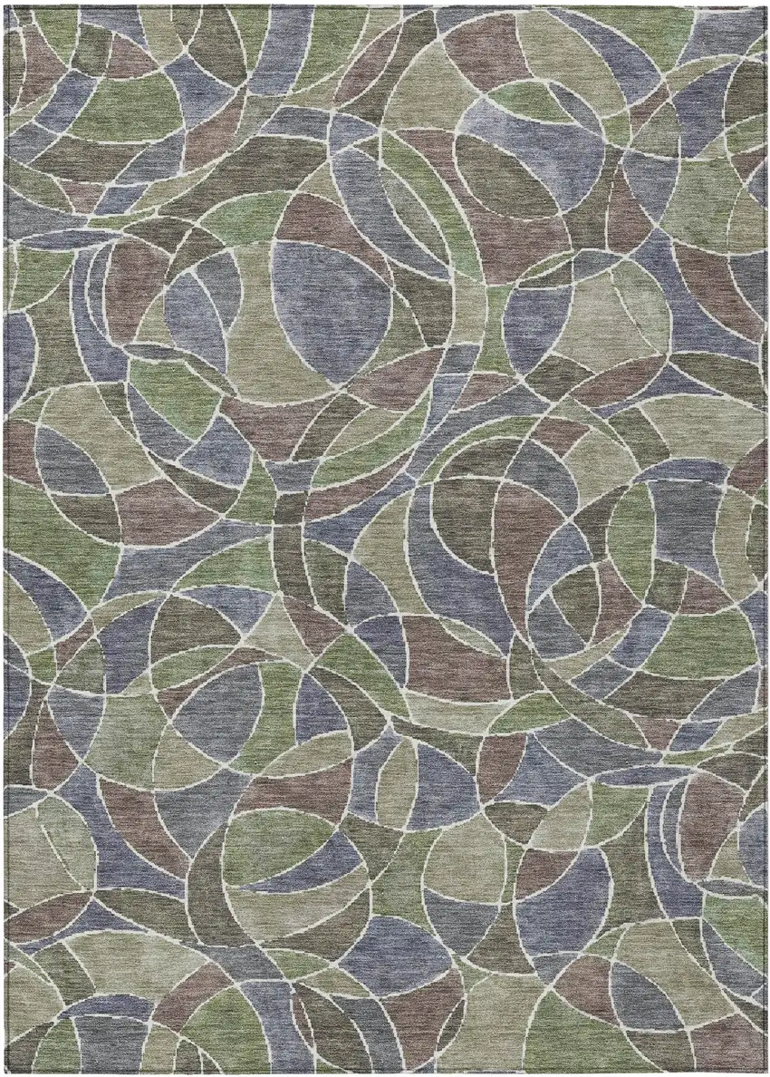 Green Brown And Purple Geometric Washable Indoor Outdoor Area Rug Photo 1