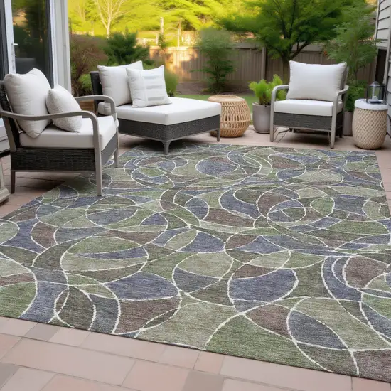 Green Brown And Purple Geometric Washable Indoor Outdoor Area Rug Photo 8