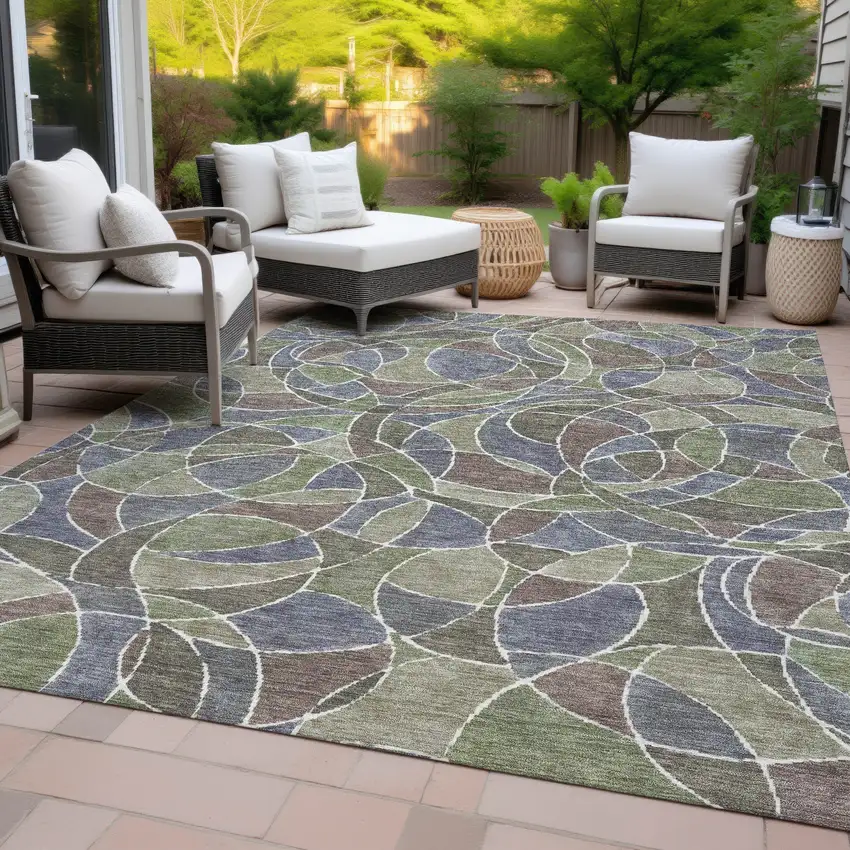 Green Brown And Purple Geometric Washable Indoor Outdoor Area Rug Photo 8