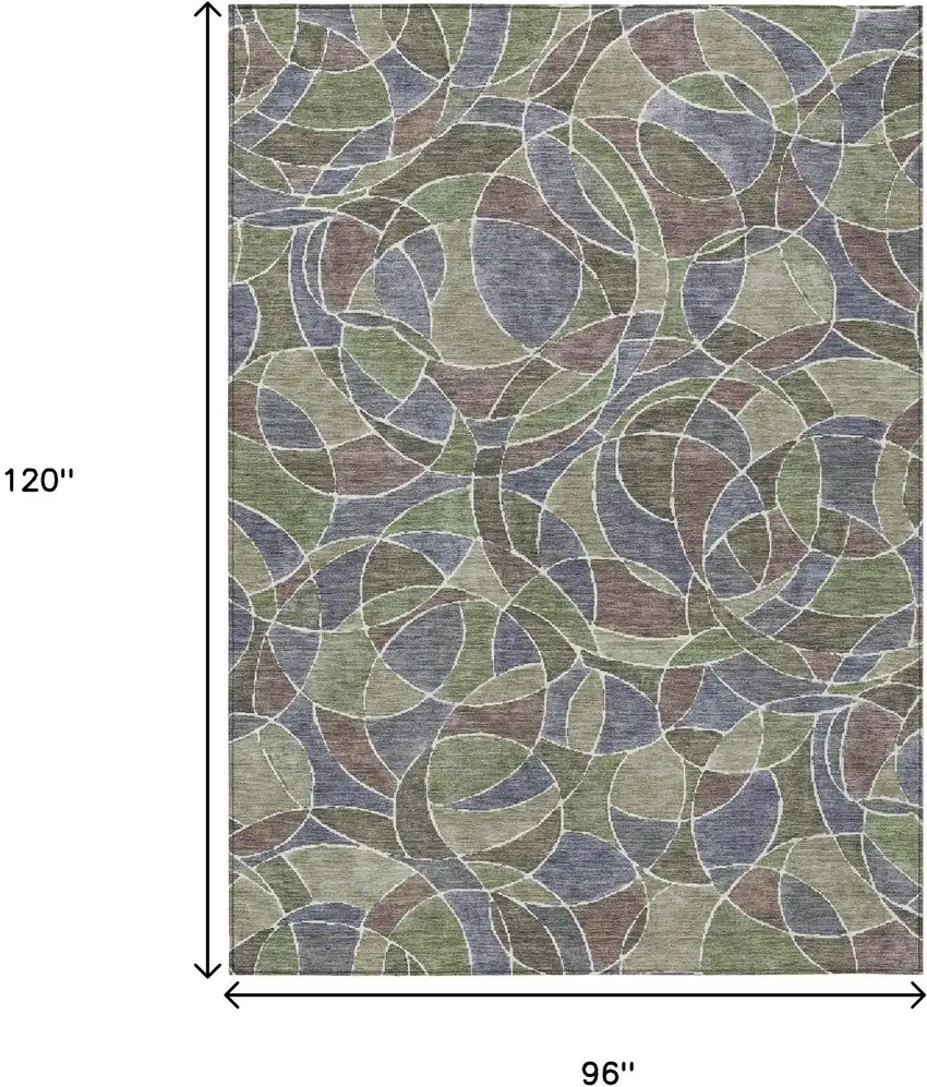 Green Brown And Purple Geometric Washable Indoor Outdoor Area Rug Photo 9