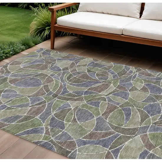 Green Brown And Purple Geometric Washable Indoor Outdoor Area Rug Photo 2