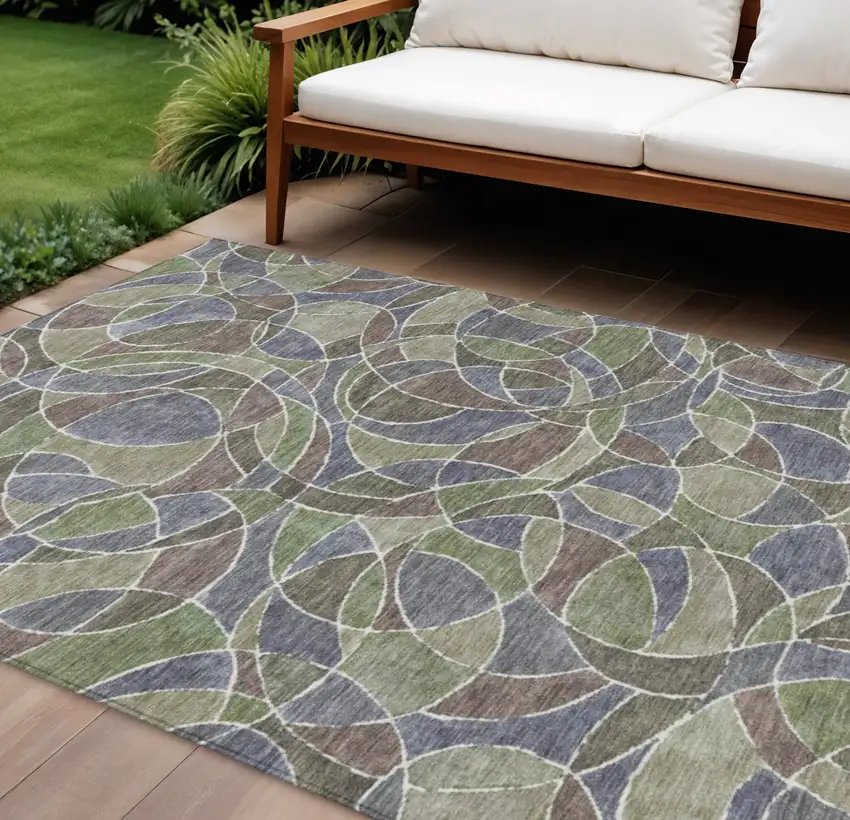 Green Brown And Purple Geometric Washable Indoor Outdoor Area Rug Photo 2