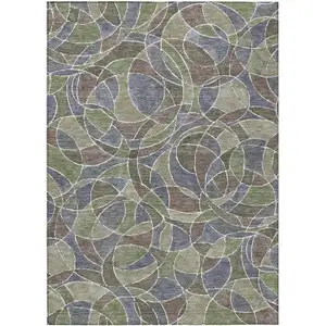 Photo of Green Brown And Purple Geometric Washable Indoor Outdoor Area Rug