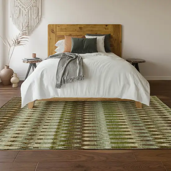 Green Brown And Silver Southwestern Washable Area Rug With UV Protection Photo 6