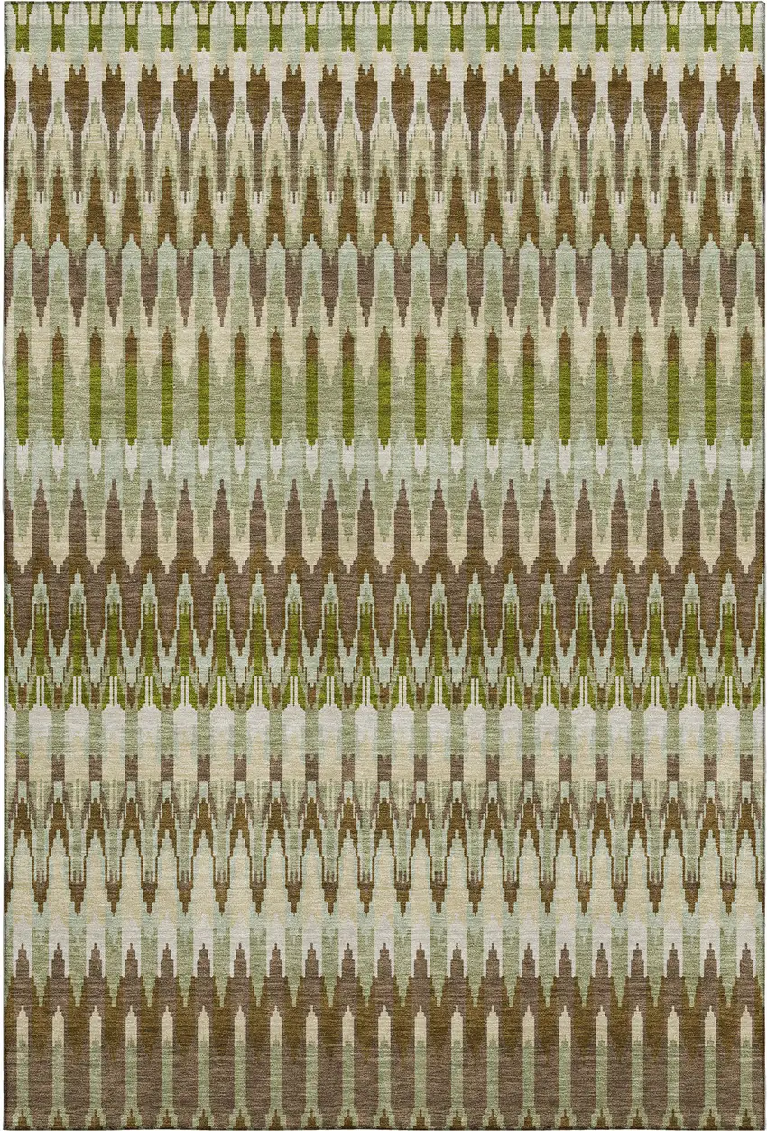 Green Brown And Silver Southwestern Washable Area Rug With UV Protection Photo 1