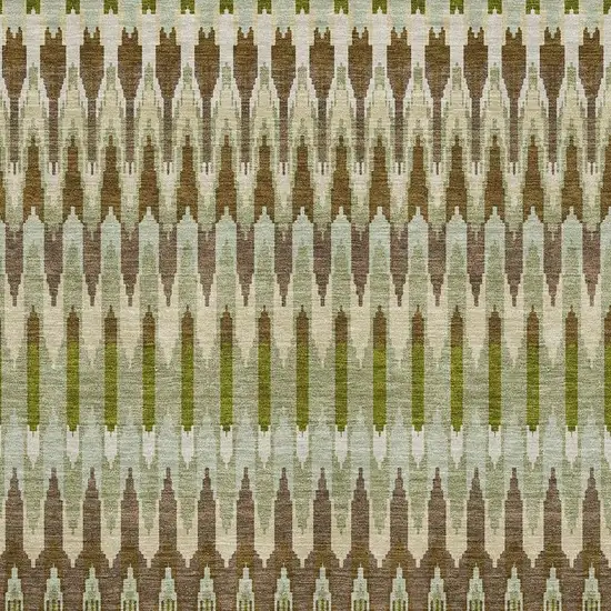 Green Brown And Silver Southwestern Washable Area Rug With UV Protection Photo 3