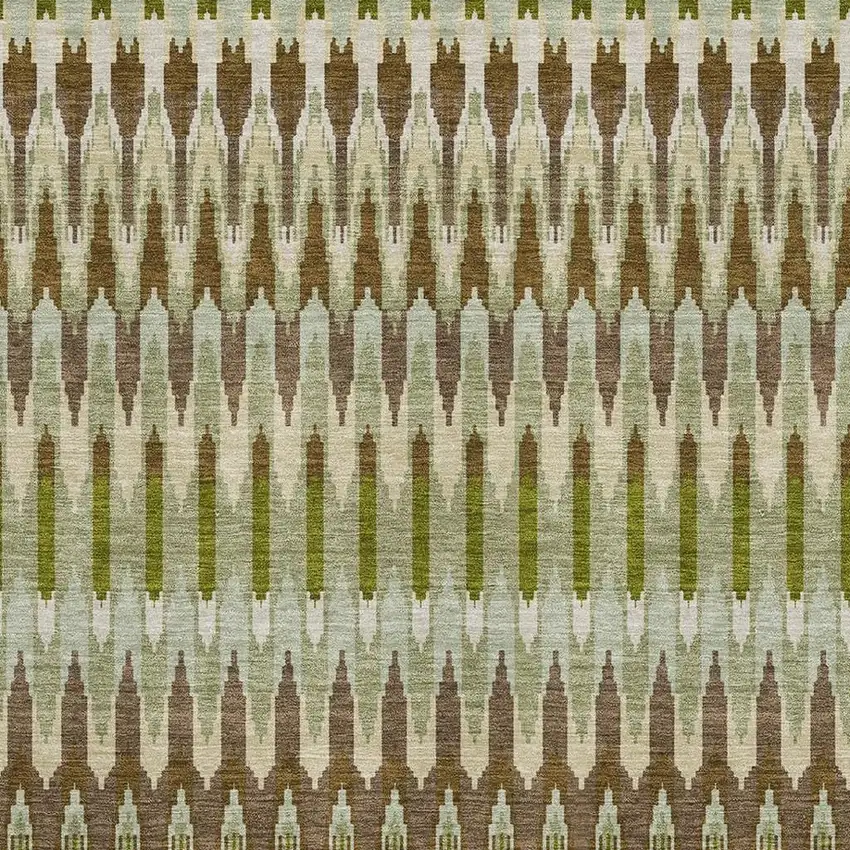 Green Brown And Silver Southwestern Washable Area Rug With UV Protection Photo 3