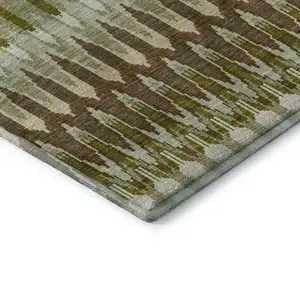 Photo of Green Brown And Silver Southwestern Washable Area Rug With UV Protection