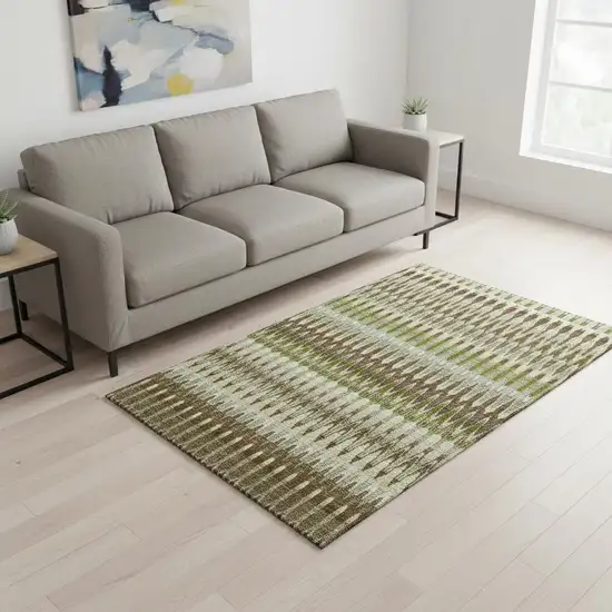 Green Brown And Silver Southwestern Washable Area Rug With UV Protection Photo 2