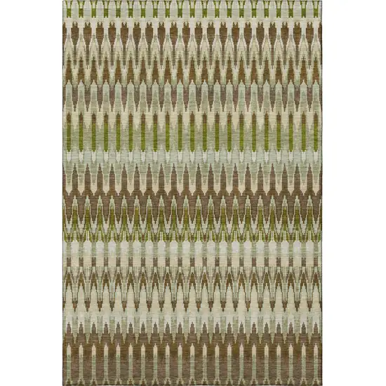 Green Brown And Silver Southwestern Washable Area Rug With UV Protection Photo 3