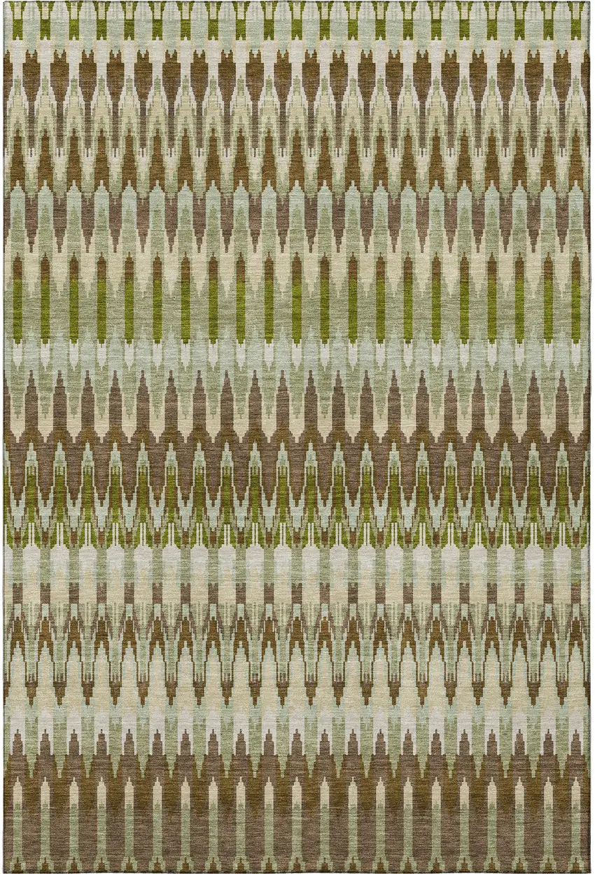 Green Brown And Silver Southwestern Washable Area Rug With UV Protection Photo 3