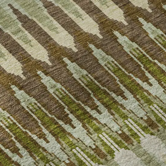 Green Brown And Silver Southwestern Washable Area Rug With UV Protection Photo 9