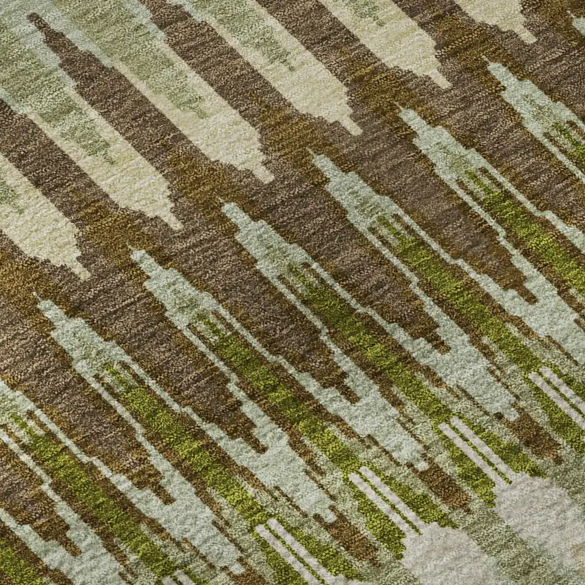 Green Brown And Silver Southwestern Washable Area Rug With UV Protection Photo 9