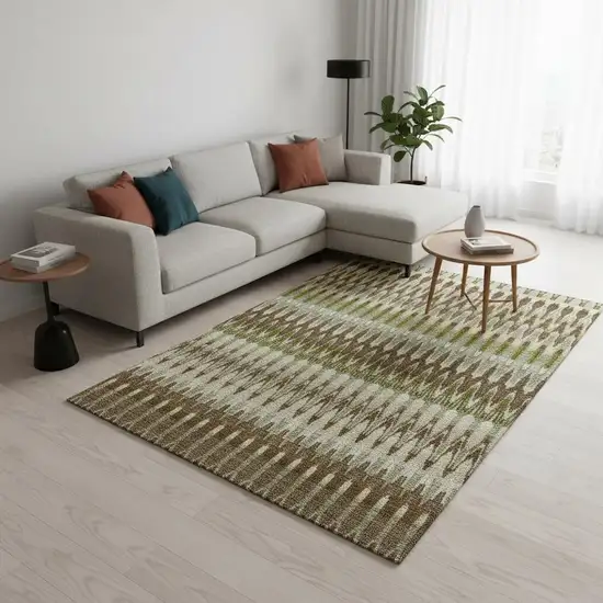 Green Brown And Silver Southwestern Washable Area Rug With UV Protection Photo 2