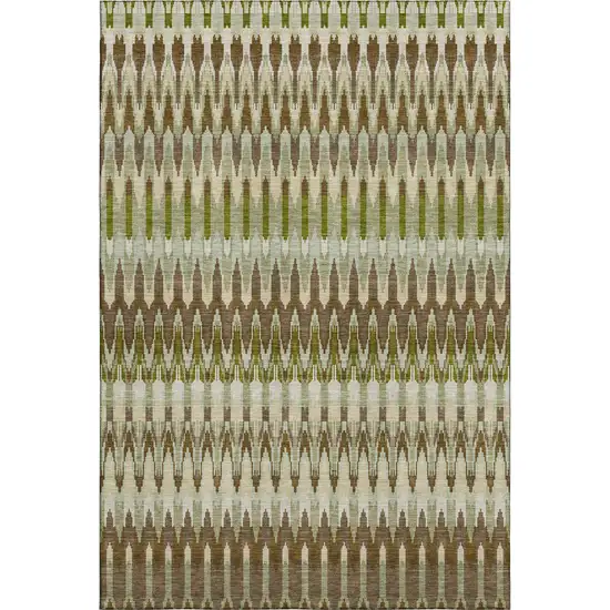 Green Brown And Silver Southwestern Washable Area Rug With UV Protection Photo 1