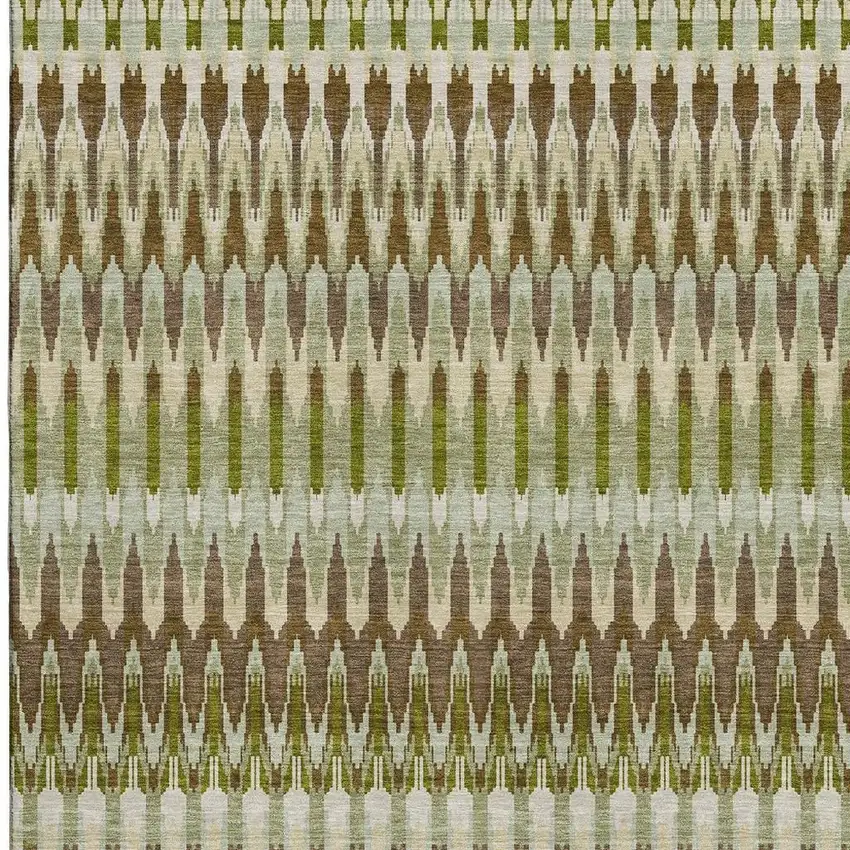 Green Brown And Silver Southwestern Washable Area Rug With UV Protection Photo 4