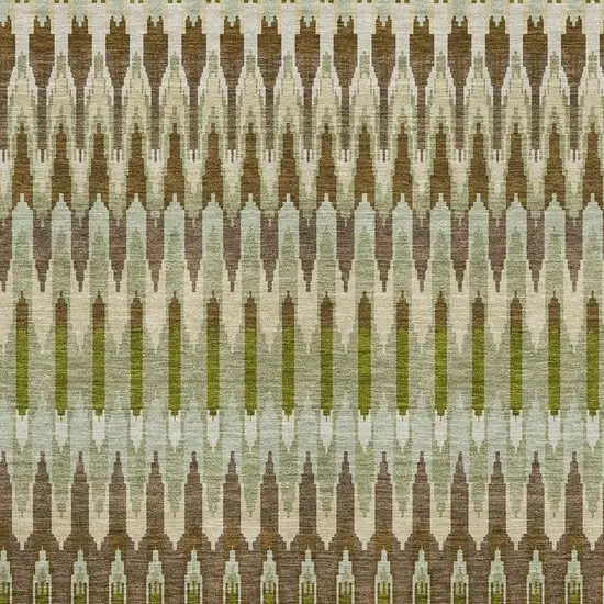 Green Brown And Silver Southwestern Washable Area Rug With UV Protection Photo 3