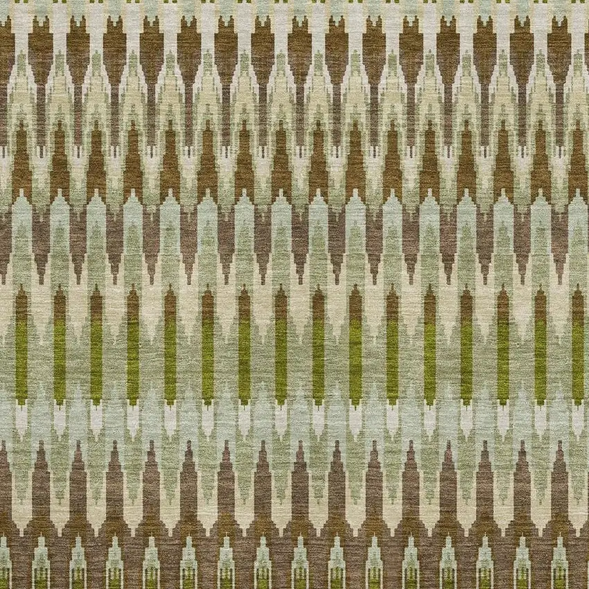 Green Brown And Silver Southwestern Washable Area Rug With UV Protection Photo 3