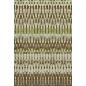 Photo of Green Brown And Silver Southwestern Washable Area Rug With UV Protection