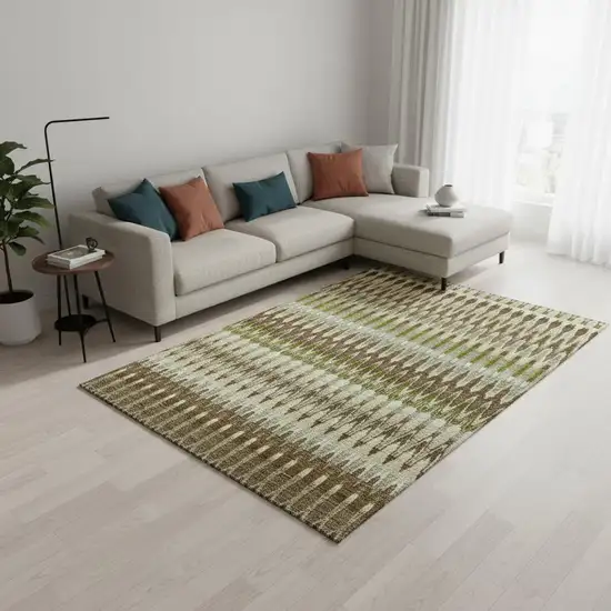 Green Brown And Silver Southwestern Washable Area Rug With UV Protection Photo 2