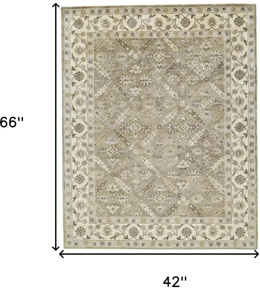 Green Brown And Taupe Wool Paisley Tufted Handmade Stain Resistant Area Rug Photo 10