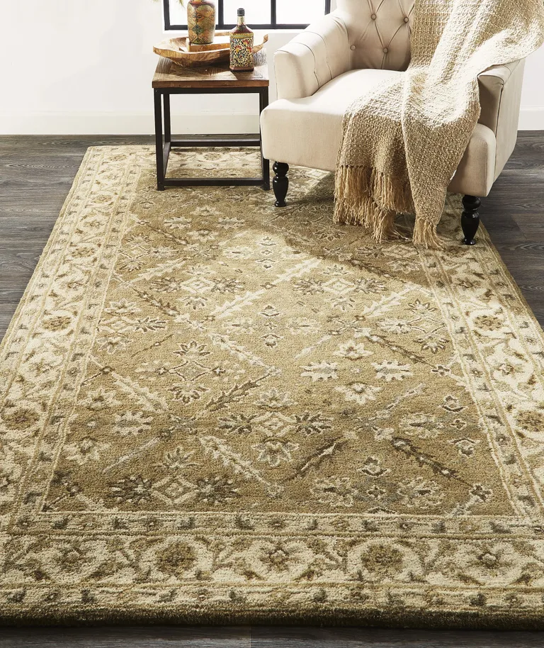 Green Brown And Taupe Wool Paisley Tufted Handmade Stain Resistant Area Rug Photo 5