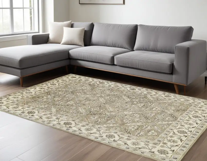 Green Brown And Taupe Wool Paisley Tufted Handmade Stain Resistant Area Rug Photo 1